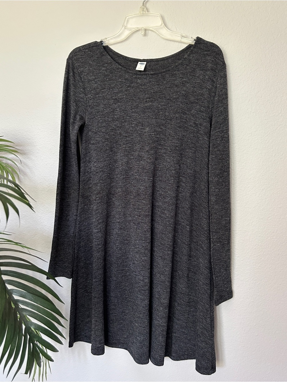 Heather Charcoal Gray Swing Dress Soft Knit Long Sleeve Tunic Dress Flowy A-Line - Picture 2 of 5